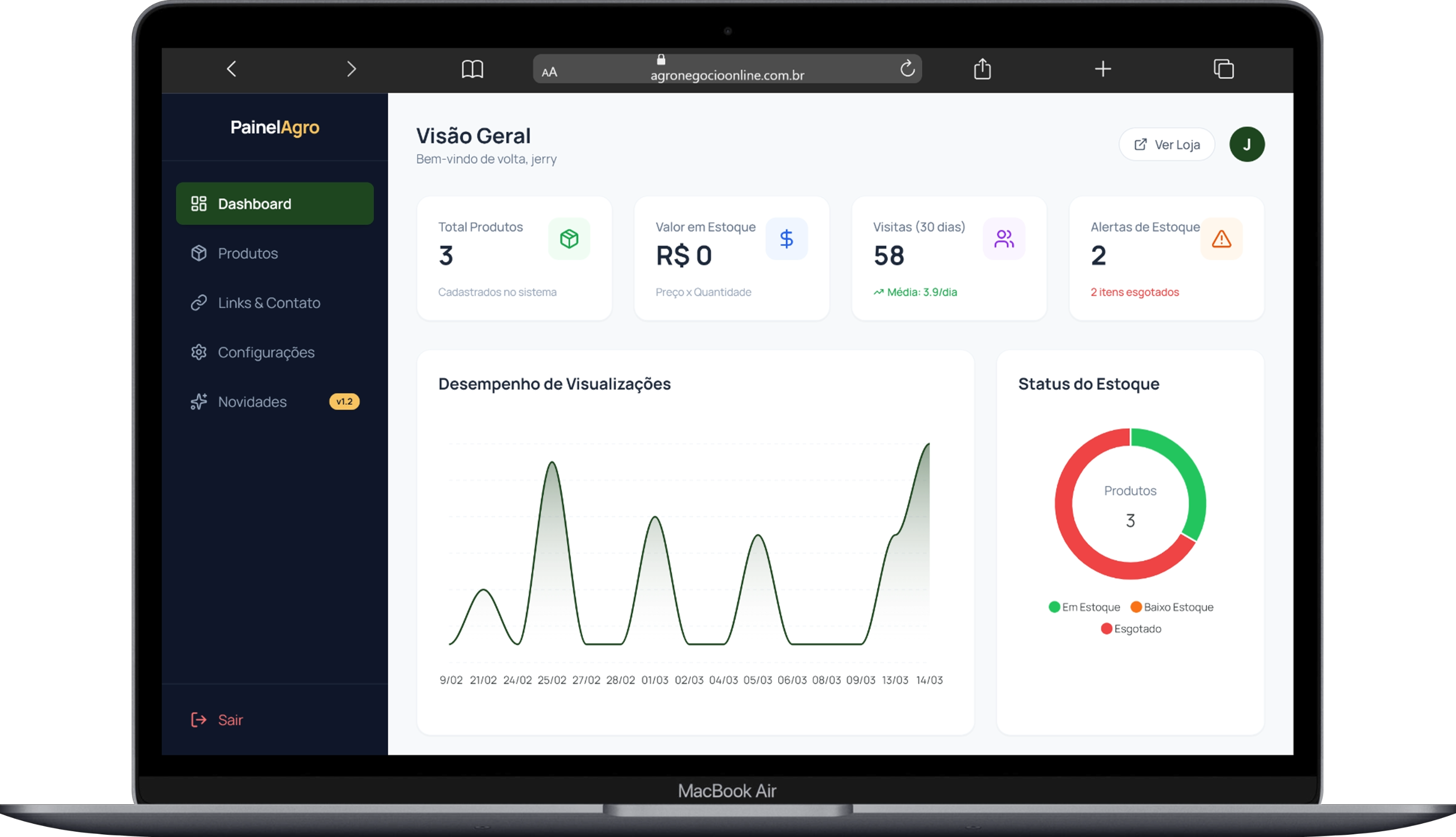 Painel administrativo do sistema de catálogo